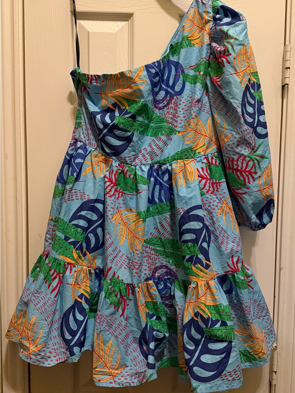 Forever 21 One Shoulder Blue Tropical Dress NWT size L